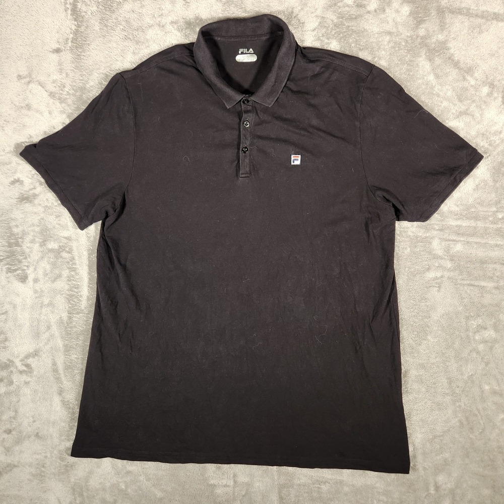 Fila‎ Polo Shirt Mens XXL Black Excellent Pima Cotton Spandex Short Sleeve Logo